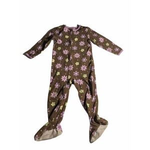 Carter's Footed Pajamas Girls 2T Brown Floral Fleece Sleeper Cottagecore